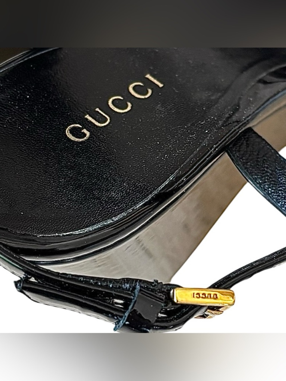 🌹GUCCI Black Patent Leather & Cork Platform Wedge Sandals🌹 - Picture 13 of 13